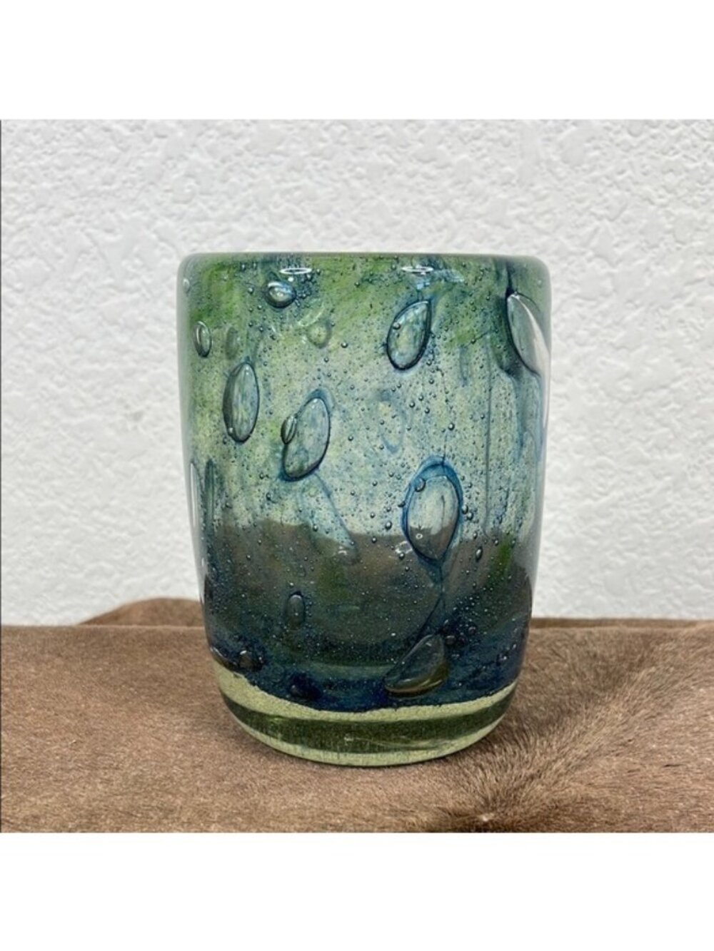 Leon Applebaum 70's Blown Glass Cylindrical Vase Vessel Signed One of a Kind VTG